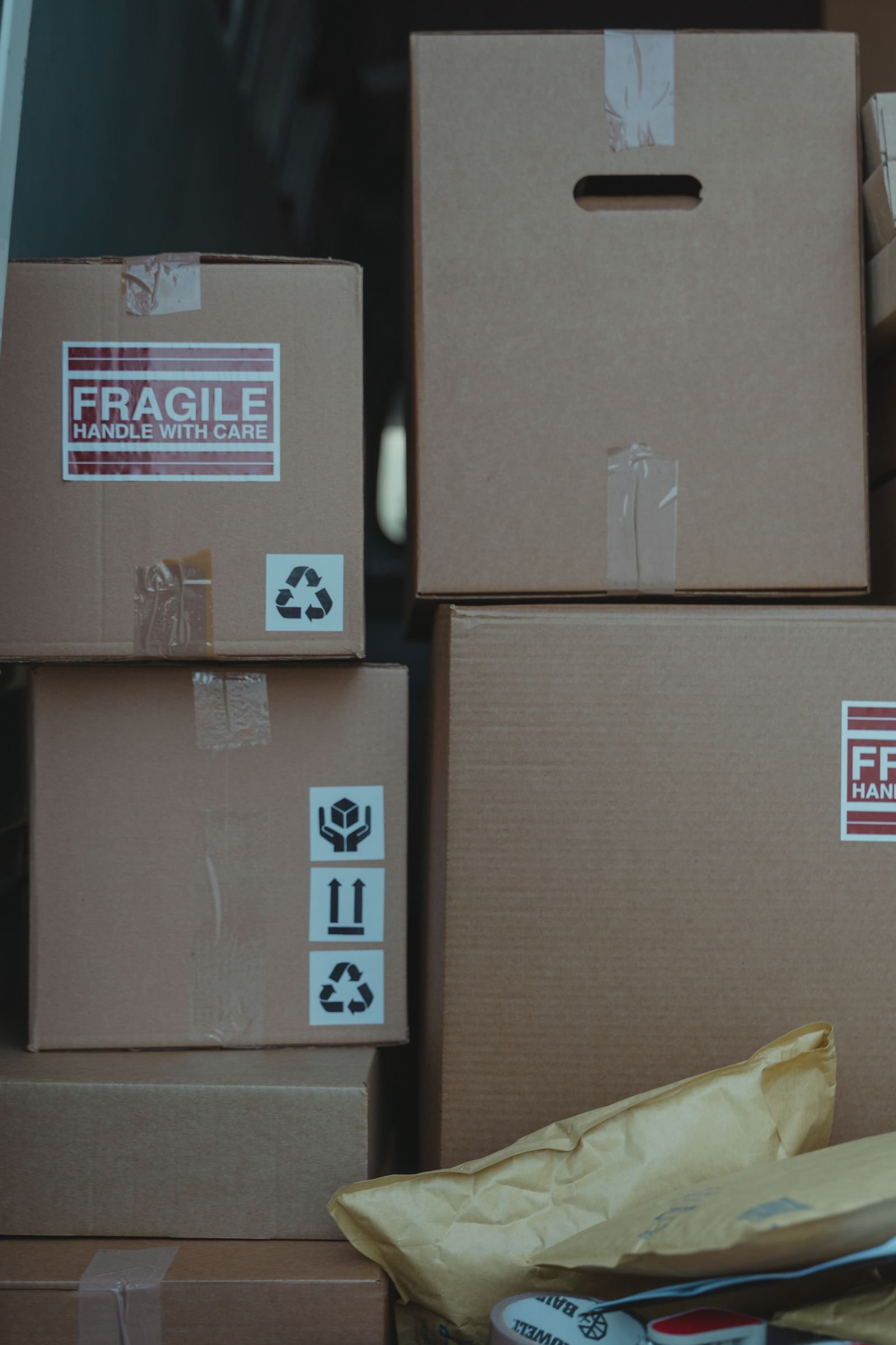 Stacked cardboard cartons
